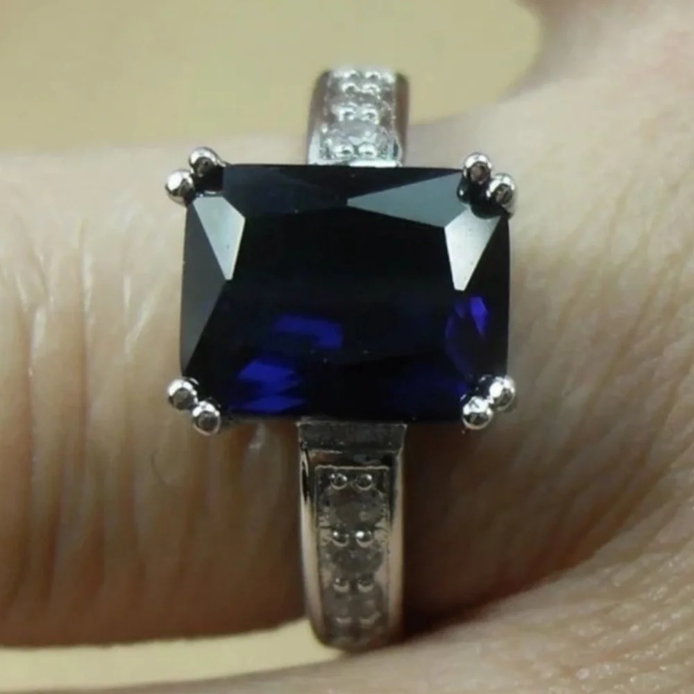 New Natural 3.58CT London Blue Topaz 8 Diamond 14K White Gold Hallmarked Ring